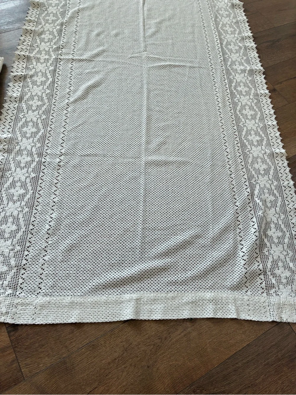 Off white Crochet Lace Curtain Set of Two Panels Vintage 76X38